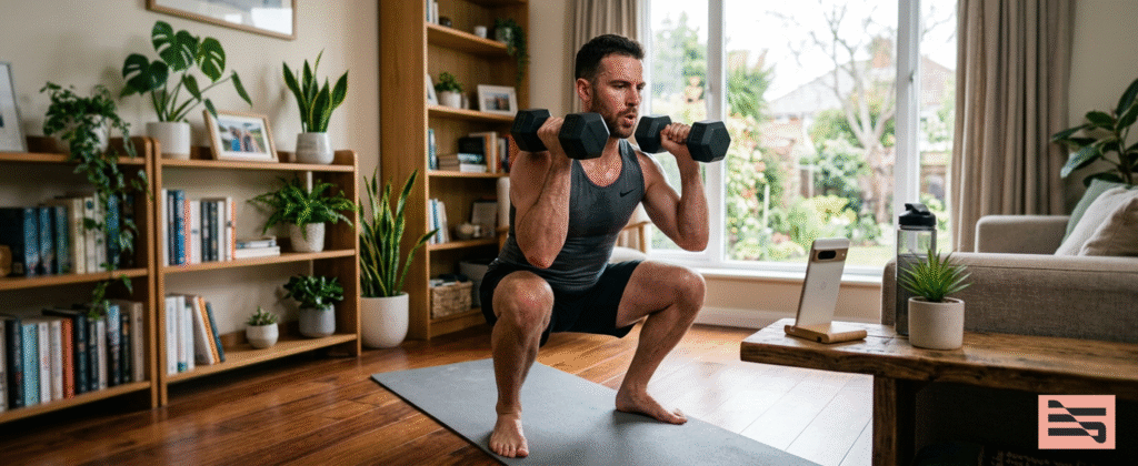 pessoa treinando em casa com treino online personalizado